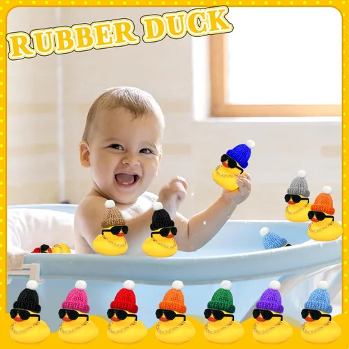 Miniatura 4 de HAVAGDTM Juego de 12 mini patos con mini sombreros, collar y lentes de sol, juguete de pato de baño para baby shower, cumpleaños, natación, fiesta