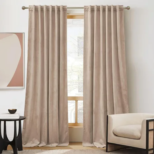 Miniatura 22 de RYB HOME - Cortinas de terciopelo beige, cortinas decorativas resistentes con pestaña trasera, cubierta de privacidad para oscurecer habitación