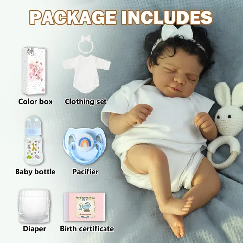 Miniatura 6 de SCOM Muñecas de bebé renacidas Niño Negro - 18 Pulgadas Muñecas recién nacidas realistas Muñecas de bebé recién nacidas afroamericanas Muñeca