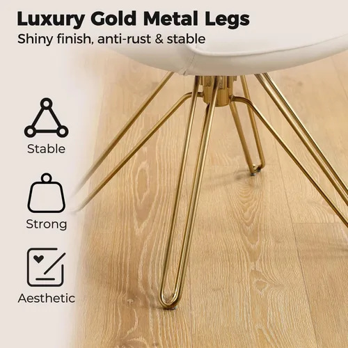 Miniatura 4 de Zouron Silla giratoria moderna de mediados de siglo con patas de metal dorado, silla de escritorio tapizada sin ruedas, silla de oficina lateral Oro