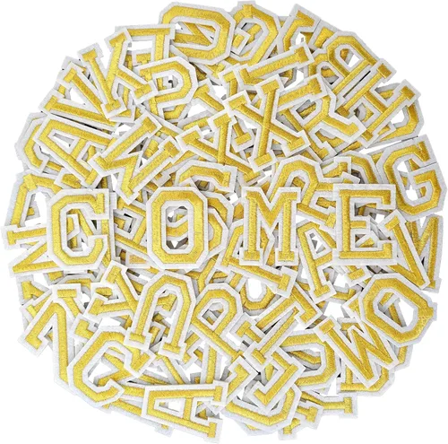 104 parches de letras doradas para planchar, letras de tela bordadas para ropa, chaquetas, jeans, sombreros, mochilas, calcetines Dorado
