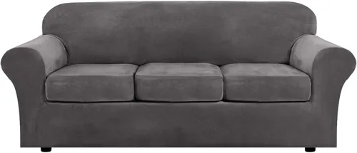 Miniatura 19 de cjc Fundas elásticas para sofá de terciopelo de fácil ajuste con funda de cojín (gris, sillon)