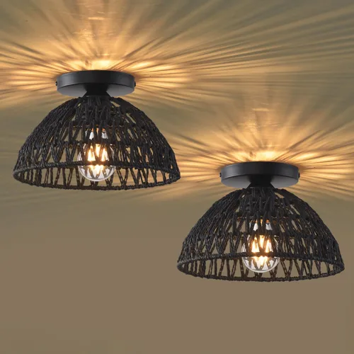 Miniatura 14 de 1 paquete de lámparas de granja para montaje en techo, mini lámpara de techo de ratán bohemio semiempotrada, accesorios de luz de pasillo tejidos a