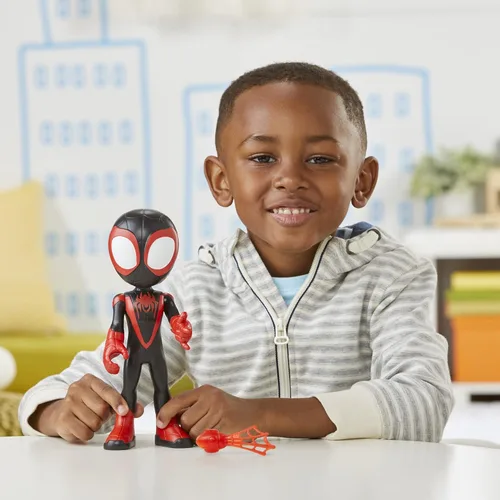 Miniatura 5 de Spidey and His Amazing Friends - Figura de acción supersized de 9 pulgadas de Miles Morales: Spider-Man con cabeza y brazos posables, accesorio