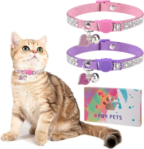 Miniatura 20 de Collar de Gato con Pedrería Desprendible con Cascabel, Collar de Gato con Diamantes con Hebilla de Seguridad de Liberación Rápida para Niña Niño