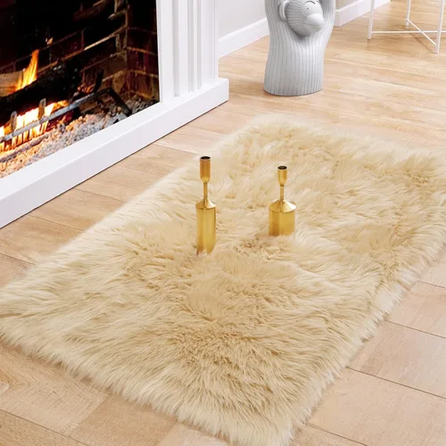 Miniatura 9 de Ciicool Alfombras de Piel de Oveja Sintética Suaves Alfombra de Piel Sintética Suave Beige Alfombra Esponjosa Funda para Silla y Sofá Alfombra