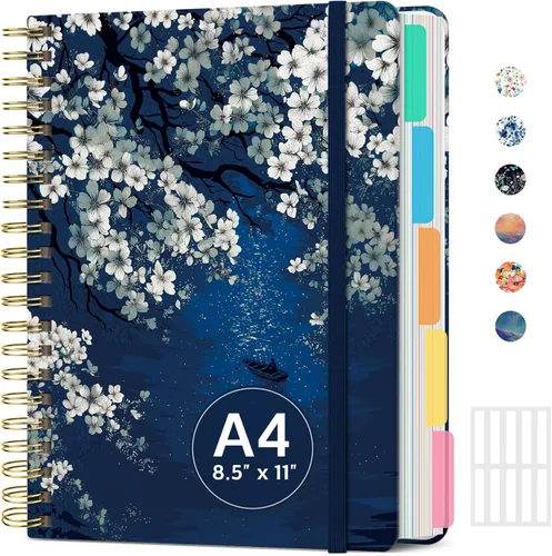 Miniatura 21 de Cuadernos de espiral con tapa dura para el trabajo con divisores y pestañas removibles, de 8.5"x11" con 5 divisiones para tomar notas y organizador