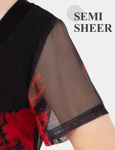 Miniatura 6 de BAIKEA Blusas de manga corta para mujer, estilo túnica de verano elegante, camisa de malla con estampado floral