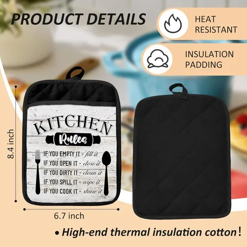 Miniatura 2 de Kitchen Rules - Juego de guantes para horno, divertidos regalos de chef para mujeres, divertidos guantes de horno de cocina resistentes al calor