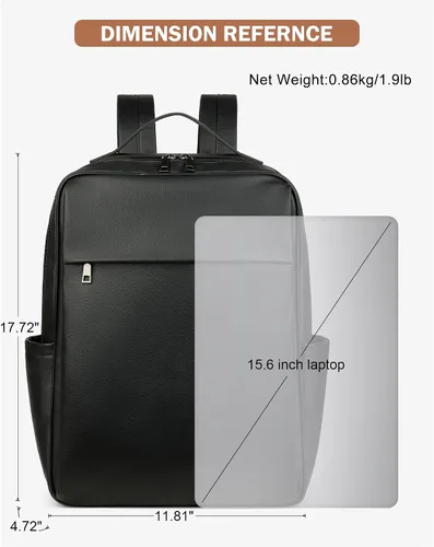 Miniatura 5 de MASINTOR Mochila Bolso de Cuero PU de 15.6 pulgadas para Portátil para Mujeres, Mochila Casual Grande para Universidad, Bolsa de Viaje, Negro