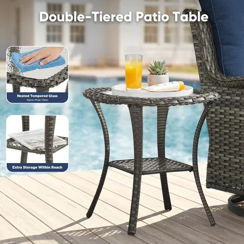 Miniatura 8 de Belord - Mecedoras giratorias para patio, mecedora giratoria de mimbre para exteriores, juego de muebles de 3 piezas para porche, incluye 2 Cojín