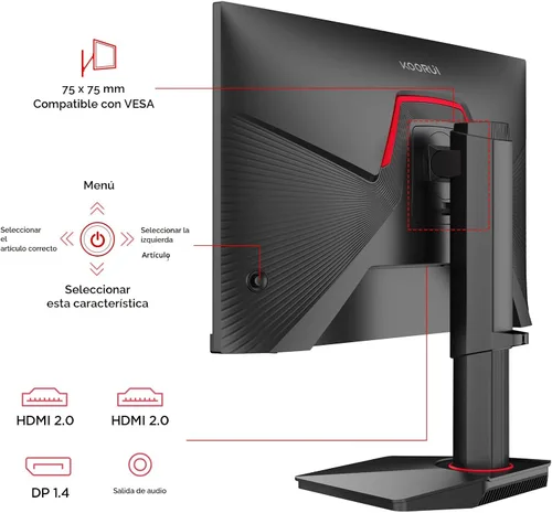 Miniatura 8 de KOORUI Monitor para juegos de 24.5 pulgadas, 1ms, monitor de 320Hz, HDR400, DCI-P3 95%, pantalla IPS, compatible con Adaptive Sync, altura vertical