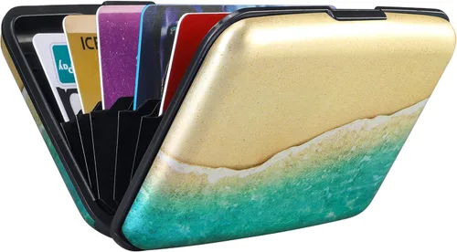 Miniatura 96 de ELFISH Mini cartera de aluminio RFID para tarjetas de crédito, funda de identificación de metal para hombres y mujeres, Happy Flower, Cartera Rfid