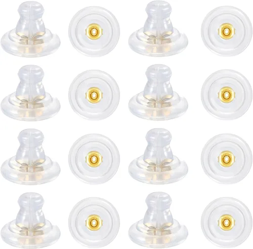 Miniatura 10 de Parte trasera de arete de oro de 18K con silicona para tachuelas/orejas caídas, parte trasera de arete de goma con bloqueo seguro para aretes