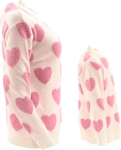 Miniatura 5 de Unique Baby Suéter de punto con cuello redondo para niñas Mommy and Me, Rosado con corazones
