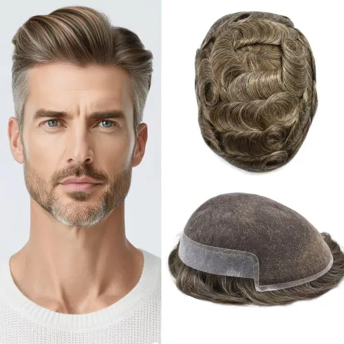 Miniatura 12 de FACE MIRACLE - Tupé frontal de encaje francés para hombres, sistema de reemplazo de cabello humano de encaje con pieza de pelo de poliuretano