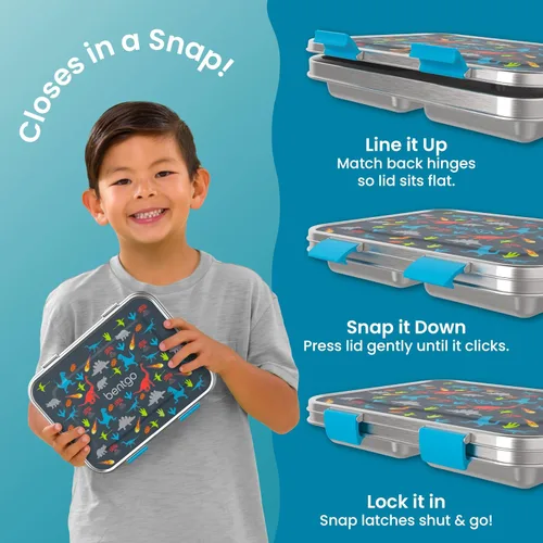 Miniatura 5 de Bentgo Lonchera de acero inoxidable para niños, resistente a las fugas, 3 compartimentos con recipiente de silicona adicional, duradera, ecológica