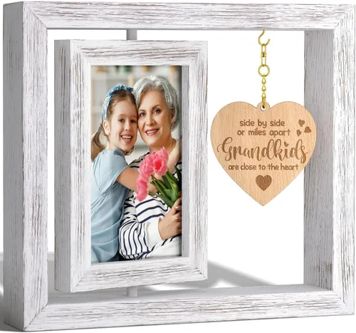 Tiblue Regalos de Navidad de nieta, nieto, nietos, regalos para abuela, marco de fotos giratorio de madera maciza para abuela y nietos para fotos de