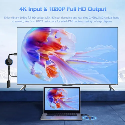 Miniatura 4 de TIMBOOTECH Transmisores HDMI 2 inalámbricos 4K y 1 receptor, HDMI inalámbrico de 2.4/5.8 GHz múltiple TX, extensor de video y audio para laptop