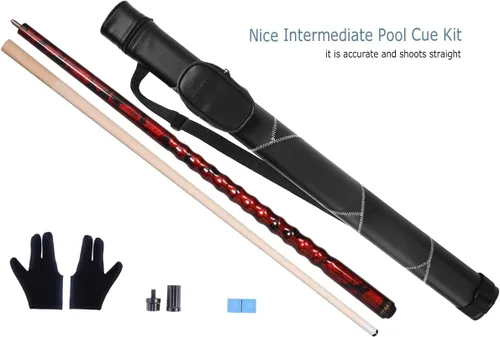 Miniatura 2 de Kit de palo de billar con punta de 13 mm y diseño ergonómico de 58 pulgadas, palo de arce canadiense con estuche duro Rojo