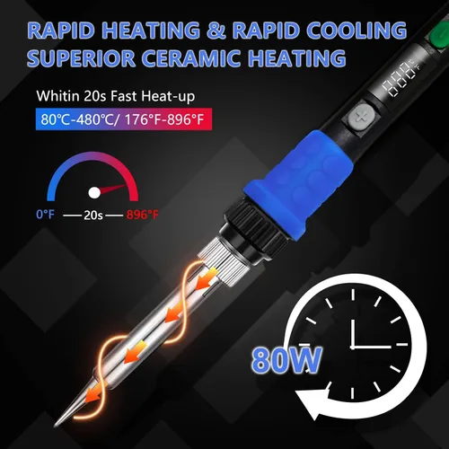 Miniatura 3 de Kit de soldador, soldador digital led de 90 W con calentador cerámico, herramientas soldadoras de 110 V con control inteligente de temperatura y 90W