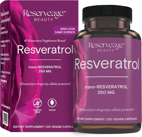 Reserveage, Resveratrol 250 mg, Suplemento antioxidante para la salud cardíaca y celular, Apoya el envejecimiento saludable, Paleo, Keto, 120