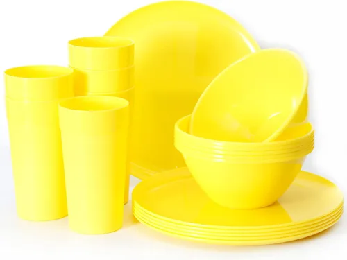Miniatura 5 de Youngever Juego de vajilla de plástico de 18 piezas. Platos, fuentes, cuencos, vasos, servicio para 6 (crema)