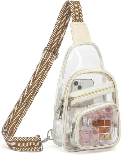 Sisipoet Bolsa transparente para eventos en estadios, bolsa cruzada transparente para conciertos, riñonera para mujeres y hombres, bolsas