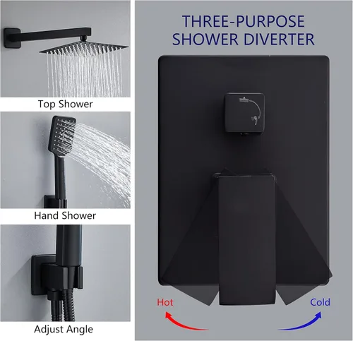 Miniatura 4 de Sistema de ducha de 8 pulgadas con caño de bañera, juego de grifería de ducha negra para baño, cabezal de ducha cuadrado de alta presión