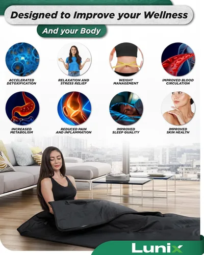 Miniatura 8 de Manta de sauna infrarroja Lunix LX17, bolsa de sauna portátil para relajación, desintoxicación y alivio del estrés, calor ajustable 77–176°F, manta