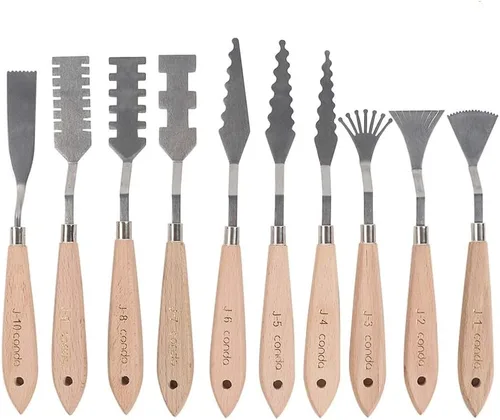 Miniatura 11 de CONDA Juego de 11 piezas de espátulas de acero inoxidable, cuchillo de paleta profesional, mango de madera para pintura