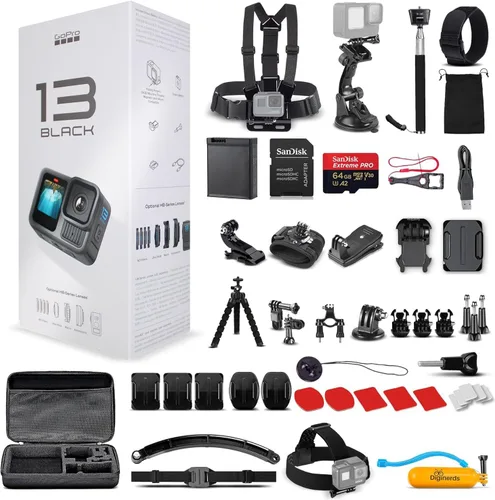 GoPro HERO13 (Hero 13) Black - Cámara de acción impermeable con video HDR de 5.3K, fotos de 27 MP, sensor de imagen de 1/1.9 pulgadas, transmisión