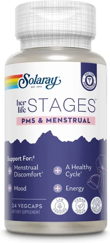 Solaray PMS & Menstrual her life ETAGES - Suplemento de apoyo para el síndrome premenstrual para mujeres con corteza de calambre, Vitex Chasteberry