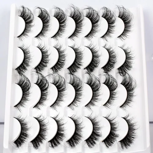 Miniatura 209 de Pooplunch - Pestañas postizas finas de visón sintético, estilo ojo de gato, naturales, cruzadas, tipo racimo, efecto 8D de volumen, tiras