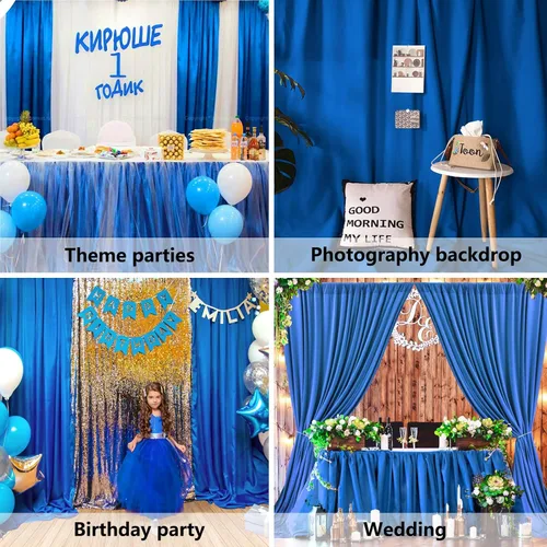 Miniatura 4 de Cortina de fondo azul de 10 x 7 pies para fiesta, cortinas de fondo para sesión de fotos, cumpleaños, boda, Halloween, Acción de Gracias, Navidad