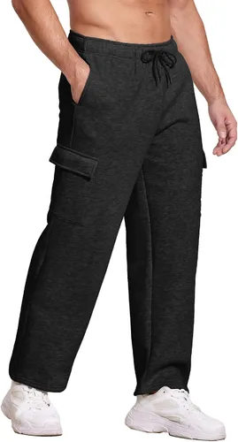 Deyeek Pantalones deportivos con forro polar para hombre, pantalones deportivos de carga con parte inferior abierta, pantalones deportivos de