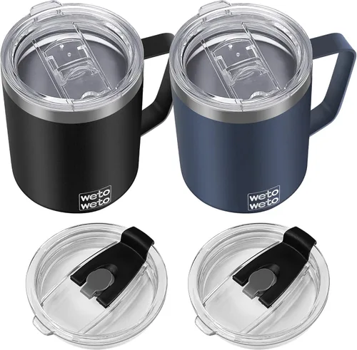 Miniatura 11 de WETOWETO Taza de café de 14 onzas, taza de campamento aislada al vacío con tapa, vaso de viaje de acero inoxidable de doble pared, taza de café