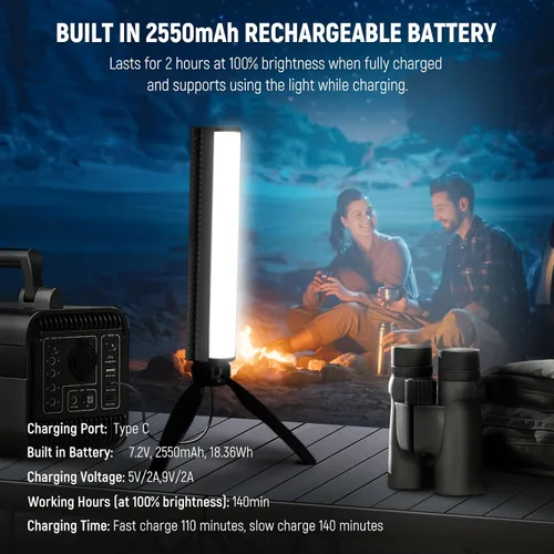 Miniatura 6 de NEEWER Varita de Luz RGB, Luz de Video de Fotografía Magnética de Mano, Barra de Luz de Tubo LED de Color Completo Atenuable 2500K~8500K CRI95+
