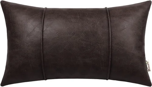 Miniatura 31 de BRAWARM Fundas de Almohada Decorativa de Cuero Café de 22 x 22 Pulgadas - Funda de Almohada de Piel Sintética con Ribetes, Almohada Decorativa
