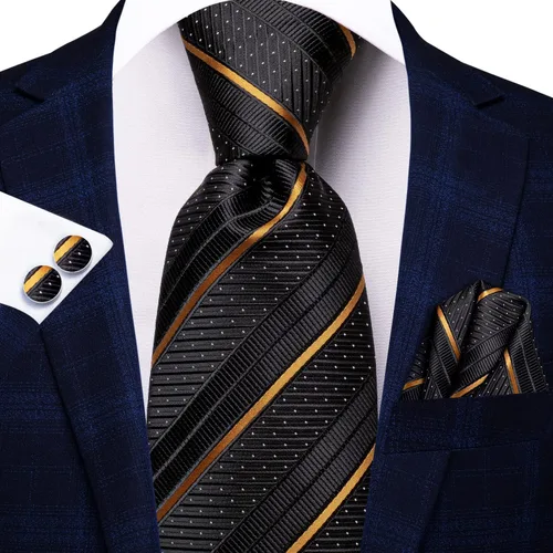 Miniatura 3 de Hi-Tie Corbata clásica de cachemira para hombre con pañuelo y gemelos a cuadros