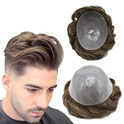Miniatura 37 de Hair Nature - Tupé para hombres, sistema de repuesto de piezas de cabello humano, unidades de pelo negro con bucle en V de piel fina, 100% cabello