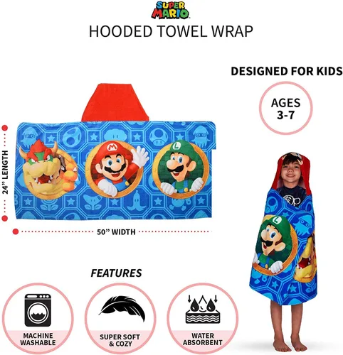 Miniatura 5 de Super Mario Toalla con capucha Nintendo Wrap Niño Azul