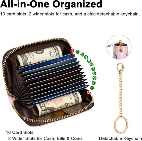 Miniatura 3 de Soporte para tarjetas de crédito, cartera con bloqueo RFID para mujer, pequeña cartera delgada de cuero con llavero con cremallera, funda