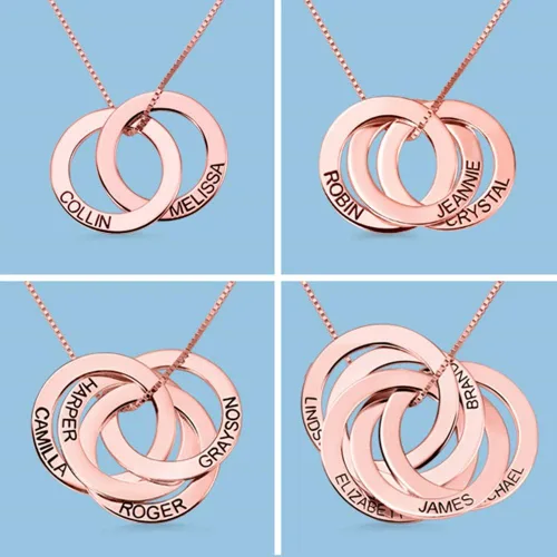 Miniatura 3 de Getname Necklace Collar de anillo ruso grabado personalizado personalizado con nombre de la familia, collar de plata esterlina 925, joyería