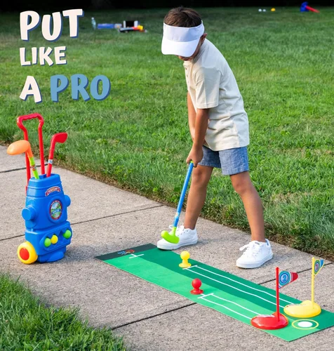 Miniatura 7 de ToyVelt Juego de golf para niños pequeños, palos de golf para niños con 6 pelotas, 4 palos de golf, 2 agujeros de práctica y una alfombrilla de Azul