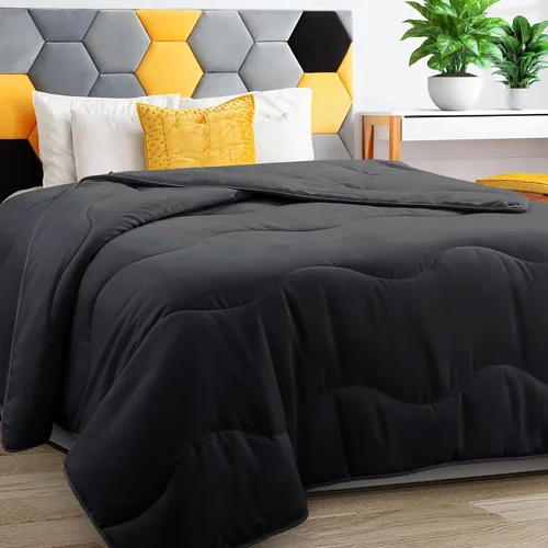 MEELUS Edredón ligero refrescante negro, relleno de edredón para todas las estaciones, transpirable tamaño Queen, ropa de cama de verano, edredón