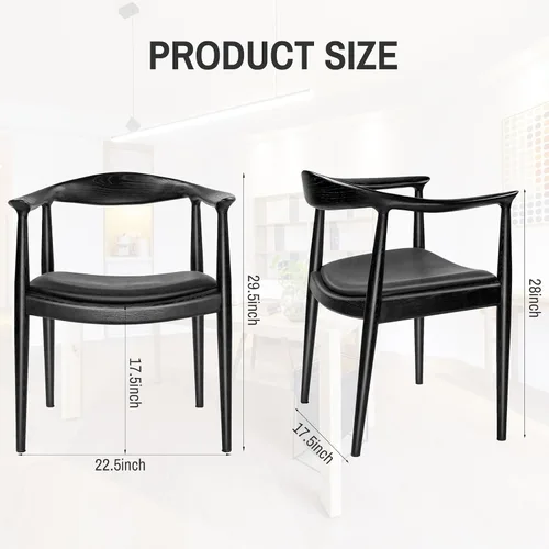 Miniatura 3 de Kennedy - Sillón tapizado de piel sintética, silla de comedor de estilo moderno de mediados de siglo, adecuada para cocina, comedor, oficina (negro)
