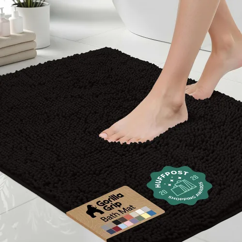 Miniatura 41 de Gorilla Grip - Tapete de baño afelpado, absorbente, peludo, de felpilla, para base de inodoro cuadrada, reverso de goma, suave, de microfibra, claro