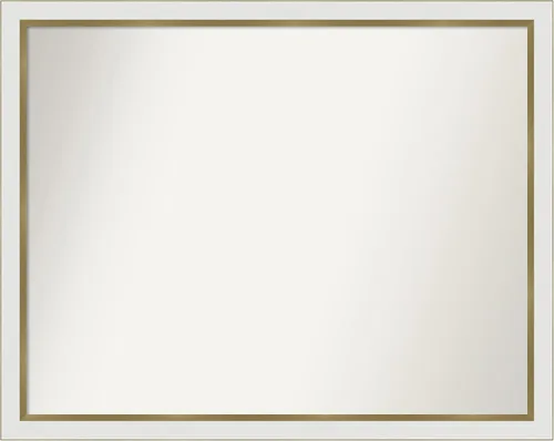 Miniatura 147 de Amanti Art Espejo de baño blanco para sobre el fregadero, 30 x 35 pulgadas, espejo de tocador rectangular estrecho de Eva de oro blanco, marco