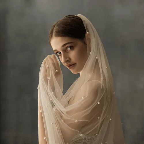 Miniatura 4 de AMBRE ADELE Cathedral Bridal Long Tulle Veil With Pearl, Wedding Veil for Brides